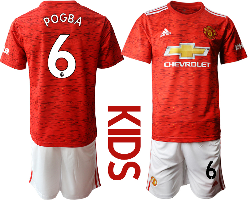Youth 2020-2021 club Manchester United home #6 red Soccer Jerseys